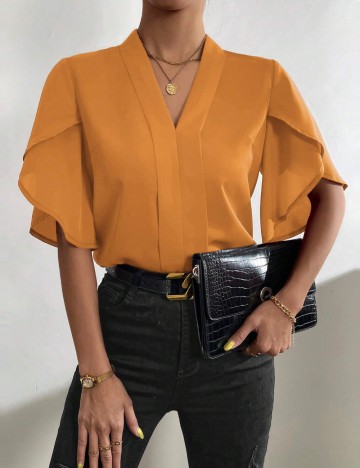 Cămașă cu m&acirc;necă scurtă Shein, portocaliu