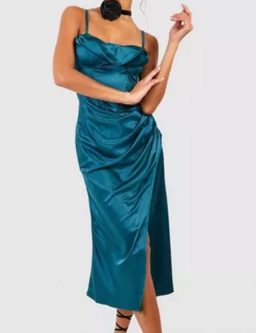 Rochie midi Boohoo, turcoaz inchis