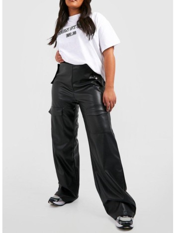 Pantaloni din imitatie de piele Boohoo, negru
