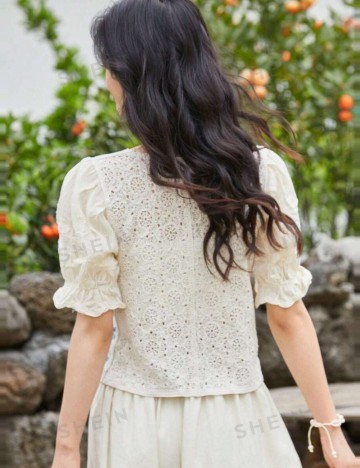 Cămașă cu m&acirc;necă scurtă Shein, bej