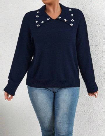 Pulover Shein Curve+, albastru