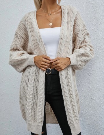 Cardigan lung Shein, crem