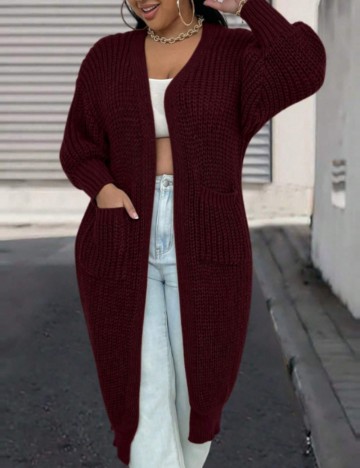 Cardigan lung Shein Curve+, vișiniu