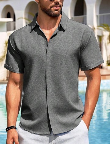 Cămașă cu m&acirc;necă scurtă Shein, gri