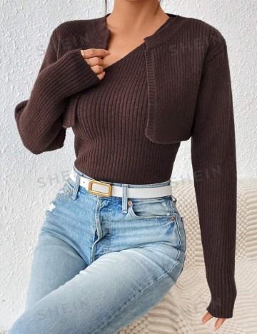 Set cardigan și top Shein, maro