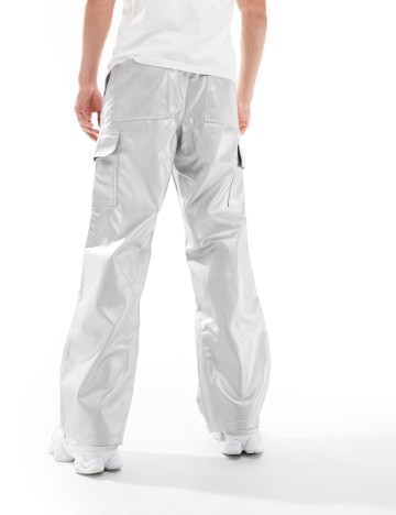 Pantaloni cargo ASOS, argintiu