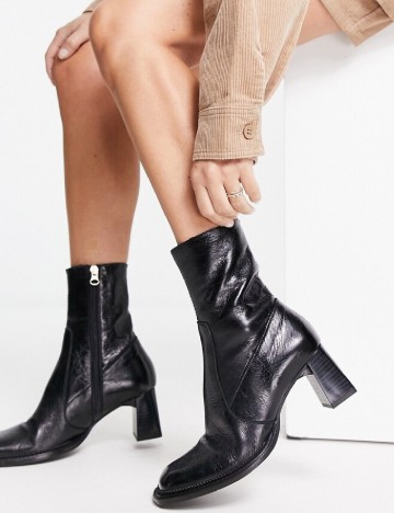 Botine din piele ASOS, negru