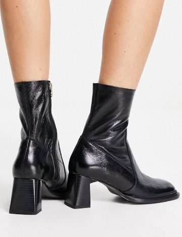 Botine din piele ASOS, negru