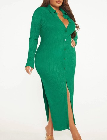 Rochie tip cămașă Shein Curve+, verde