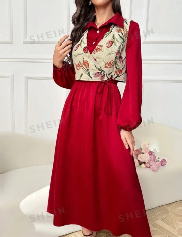 Set Rochie și Cardigan Shein, roșu