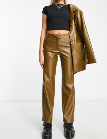 Pantaloni din imitatie de piele Collusion, kaki