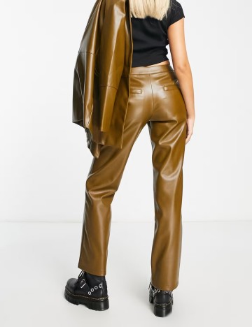 Pantaloni din imitatie de piele Collusion, kaki