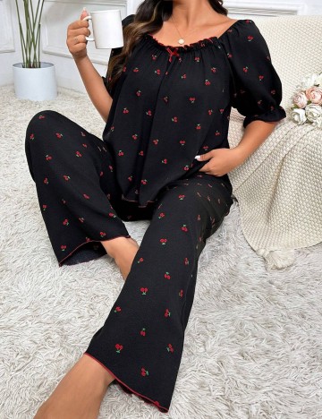 Bluză de pijama Shein Curve+, negru