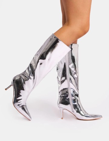 Cizme cu toc Public Desire, argintiu