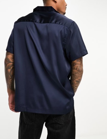 Cămașă cu mânecă scurtă ASOS, albastru