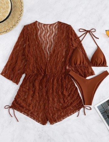 Set costum de baie Shein, maro