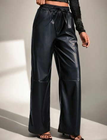 Pantaloni imitație din piele Shein, negru