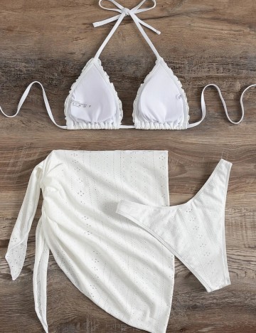 Set costum de baie și fustă Shein, alb