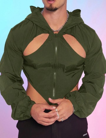 Hanorac Cu Fermoar Shein, verde