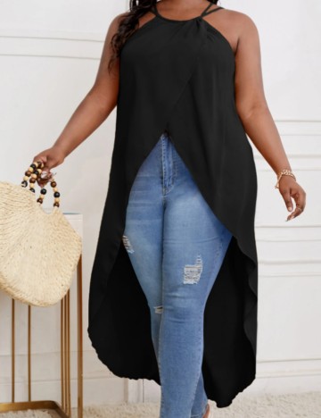 Maiou lung Shein Curve+, negru