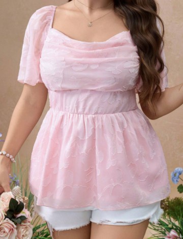 Cămașă cu m&acirc;necă scurtă Shein, roz