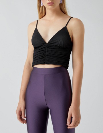 Top cu bretele subțiri Pull&Bear, negru