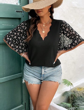 Cămașă cu mânecă scurtă Shein Curve+, negru