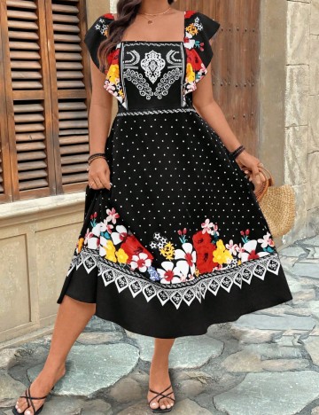 Rochie midi Shein Curve+, mix culori