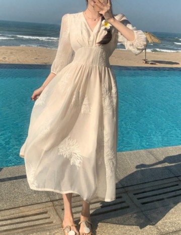 Rochie maxi Shein, crem