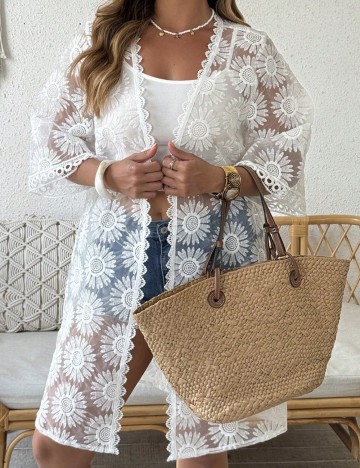 Cardigan Shein Curve+, alb
