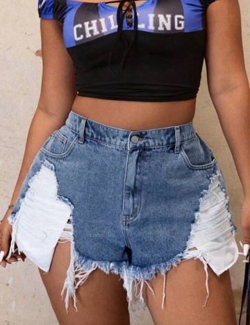 Pantaloni scurți de blugi Shein Curve+, albastru