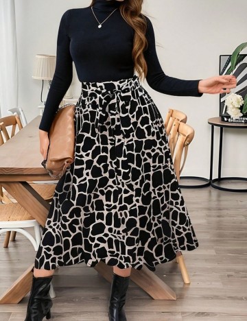Fustă midi Shein Curve+, mix culori