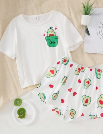 Compleu pijamale Shein, alb