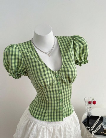 Cămașă cu mânecă scurtă Shein, verde