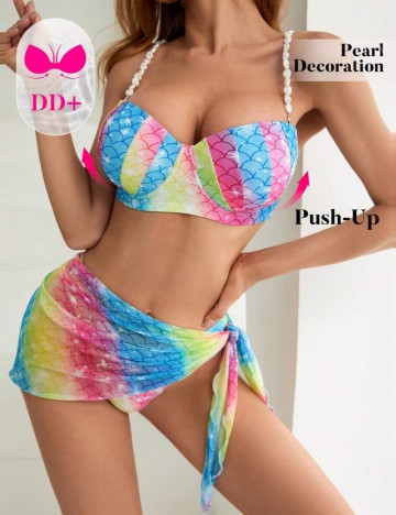 Set costum de baie și fustă Shein, mix culori