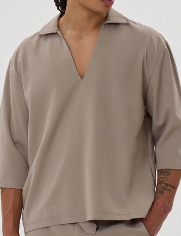 Cămașă cu m&acirc;necă scurtă MUSERO by Shein, bej