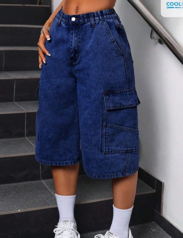 Pantaloni 3/4 Shein, albastru