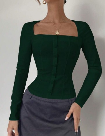 Bluză cu nasturi Shein, verde