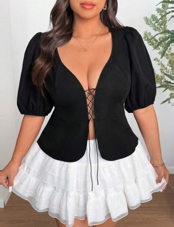 Cămașă cu mânecă scurtă Shein Curve+, negru