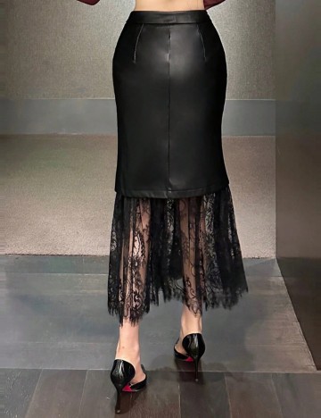 Fustă Imitație Piele DAZY by Shein, negru