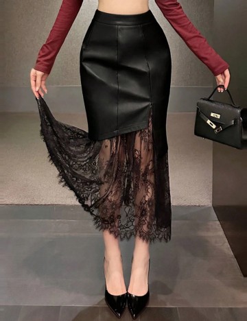 Fustă Imitație Piele DAZY by Shein, negru