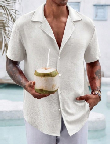 Cămașă cu m&acirc;necă scurtă Shein, alb