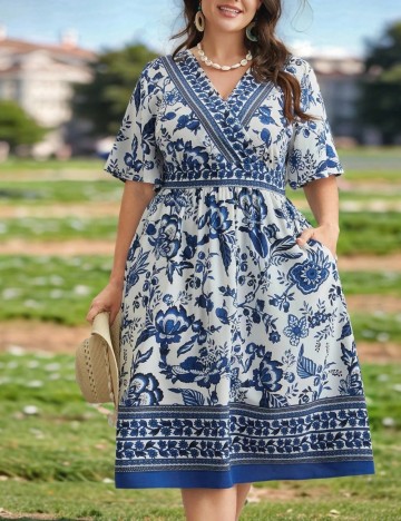 Rochie midi Shein Curve+, mix culori