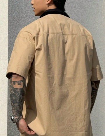 Cămașă cu m&acirc;necă scurtă Shein, bej