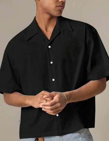 Cămașă cu m&acirc;necă scurtă MANFINITY by Shein, negru