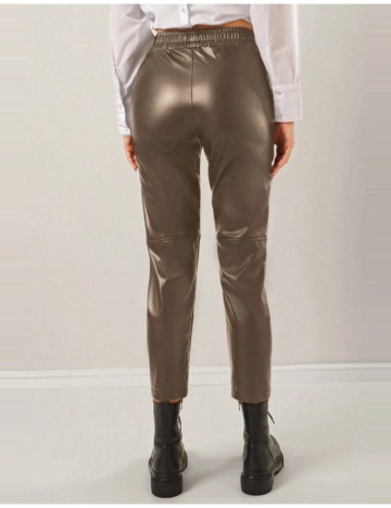 Pantaloni imitație din piele Shein, bej