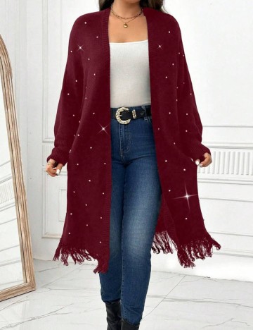 Cardigan lung Shein Curve+, vișiniu