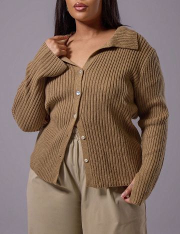 Pulover cu nasturi Shein Curve+, maro