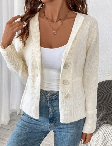 Pulover cu nasturi Shein, crem