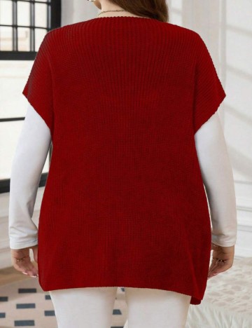 Vestă tricotată Shein Curve+, roșu